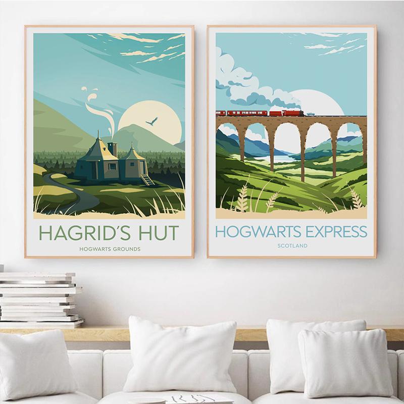 Фильм «Замок Хогварт», постеры и принты, замок, озеро, солнце, холст, картина, абстрактные картины для детской комнаты, украшение дома, настенное искусство