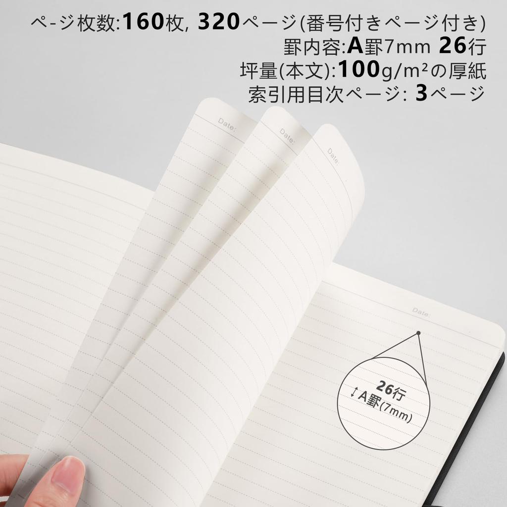 AHGXG A5 Горизонтальная в линейку A 160 Классический W x Колледж Работа Путешествия Черный Блокнот, (7 мм в клетку), Листы, Блокнот, Размер 14,6 см 21,3 см В, Дневник, Журнал,
