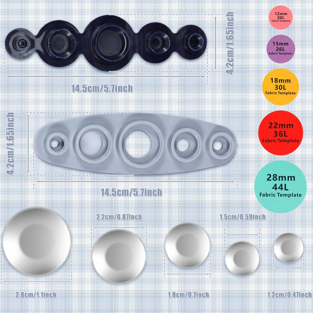 100/120Pcs Cover Button Kit with Tool 6 Size DIY Fabric Cloth Cover Button with Fabric Cutting Template for DIY Covered Buttons