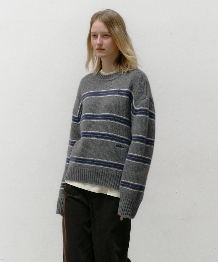 OSTKAKA Wool Blended Stripe Pullover Melange Grey