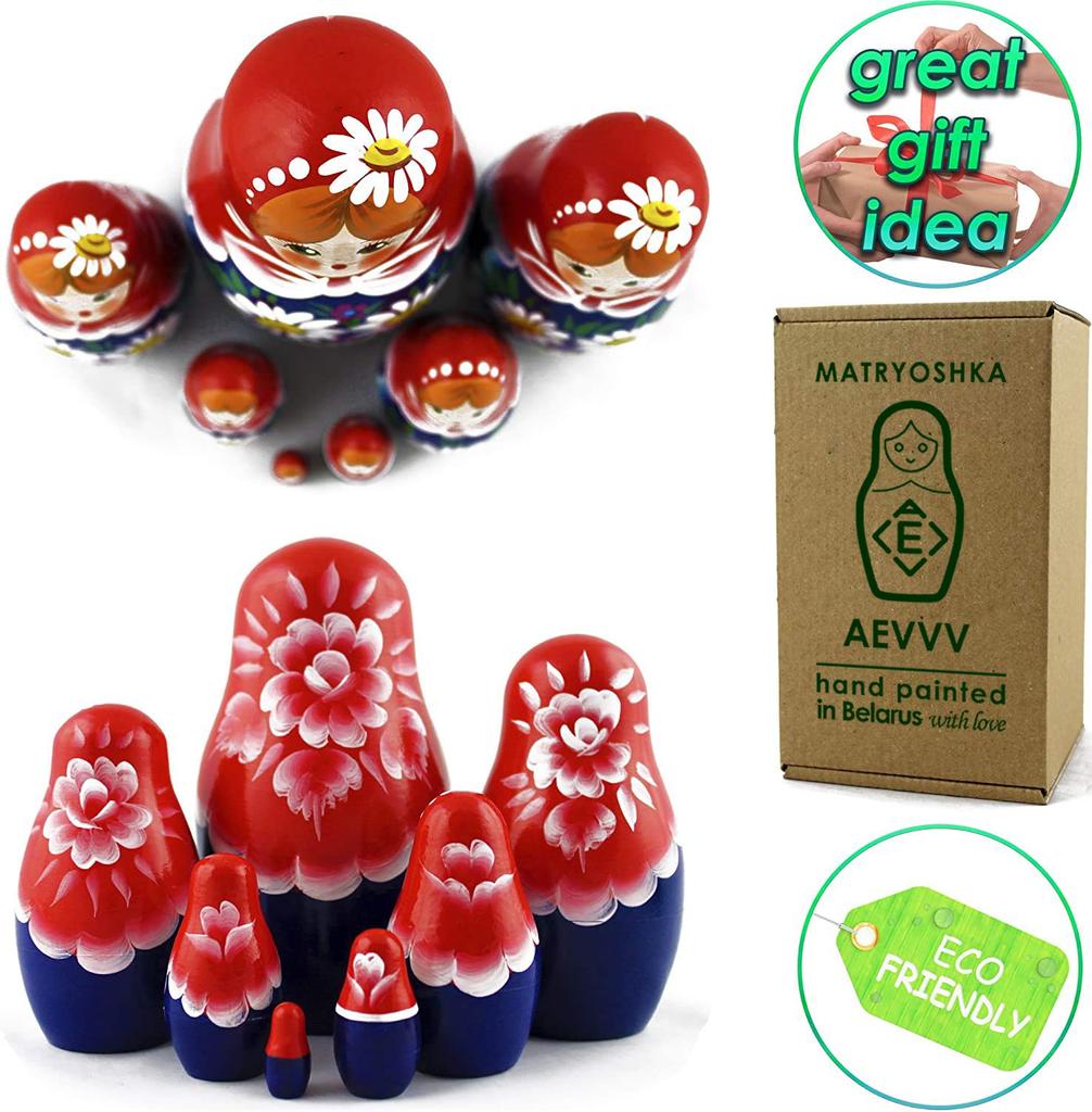 MATRYOSHKA&HANDICRAFT Nesting Dolls - Matryoshka, Matrioska, Babushka, Matraska Russian 7 Nesting Dolls for Children - Matryoshka Russian Nesting