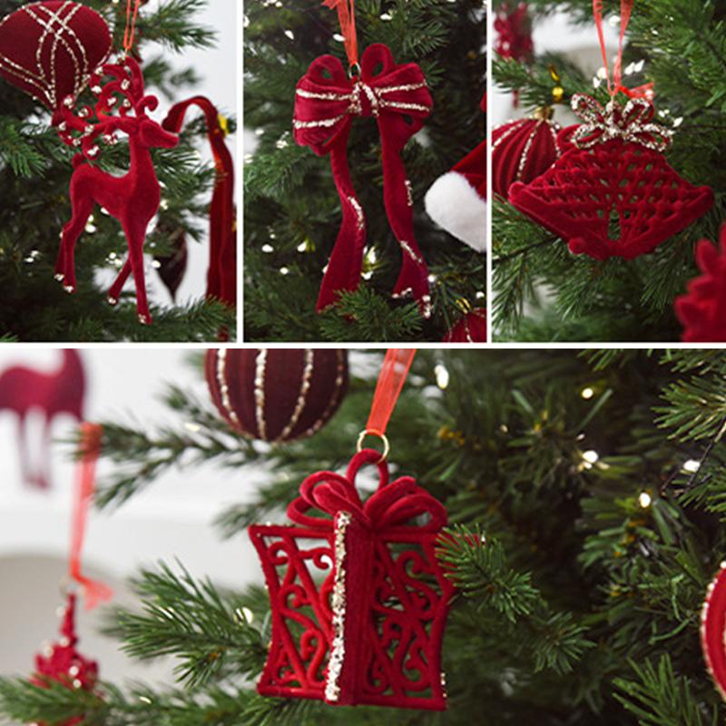 1/2pcs Elegant Christmas Velvet Pendant Red Plucked Deer Bell Pendant Plastic Home Decoration