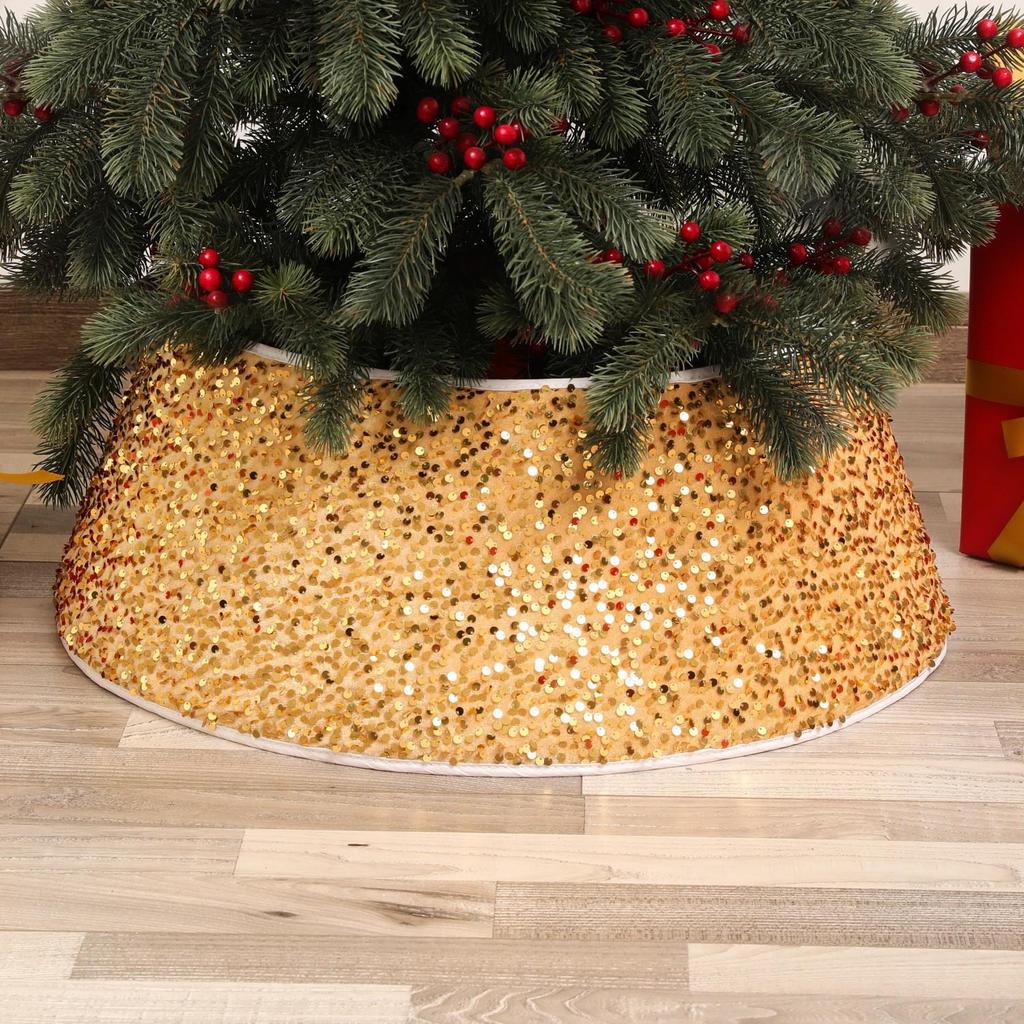 Sequin Christmas Tree Skirt: Round, Four-Cornered, Six-Cornered, Twelve-Cornered Designs