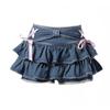 Japanese Y2k Denim Skirt Mini Women Kawaii Elastic Waist A-line Patchwork Cute Sexy Ruffles Jeans Skirt Shorts Summer