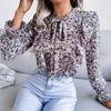 Women's Fall and Winter Casual Lace-up Ruffled Floral Chiffon Shirt