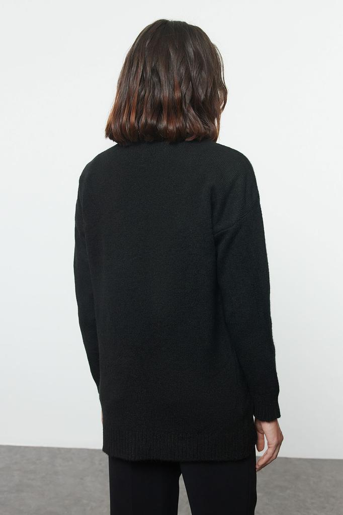 Women's Fashionable Stylish Hijab Cardigan Black Accessory Detailed Knitwear Cardigan