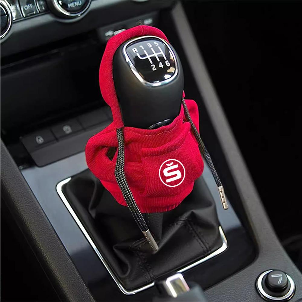 BBIC7 Car Gearbox New Year Xmas Hoodie Car Shift Speed Lever Cover for Skoda S Logo Octavia Fabia 2 Superb 2 Kamiq Kodiaq VRS VII
