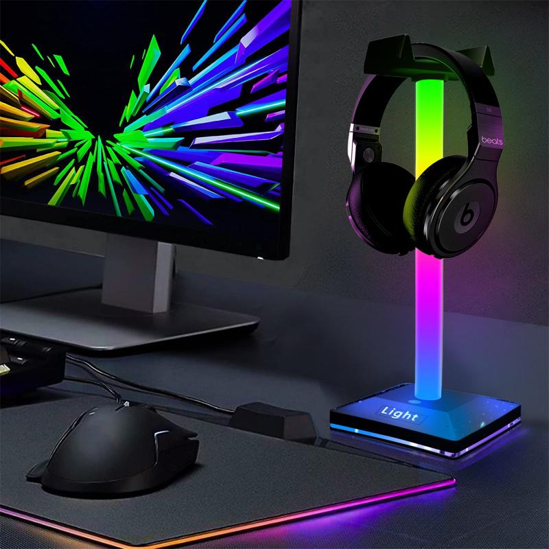 Rgb Gaming Headphone Stand 3.5mm Audio Touch Control Translucent Led Light Computer Desktop Display