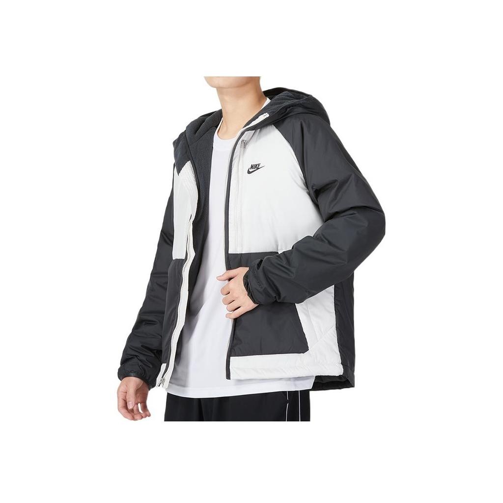 Nike Лоскутный дизайн логотип бренда напечатанный длинный рукав капюшон хлопковая куртка мужская куртка черный серый DD6858-070