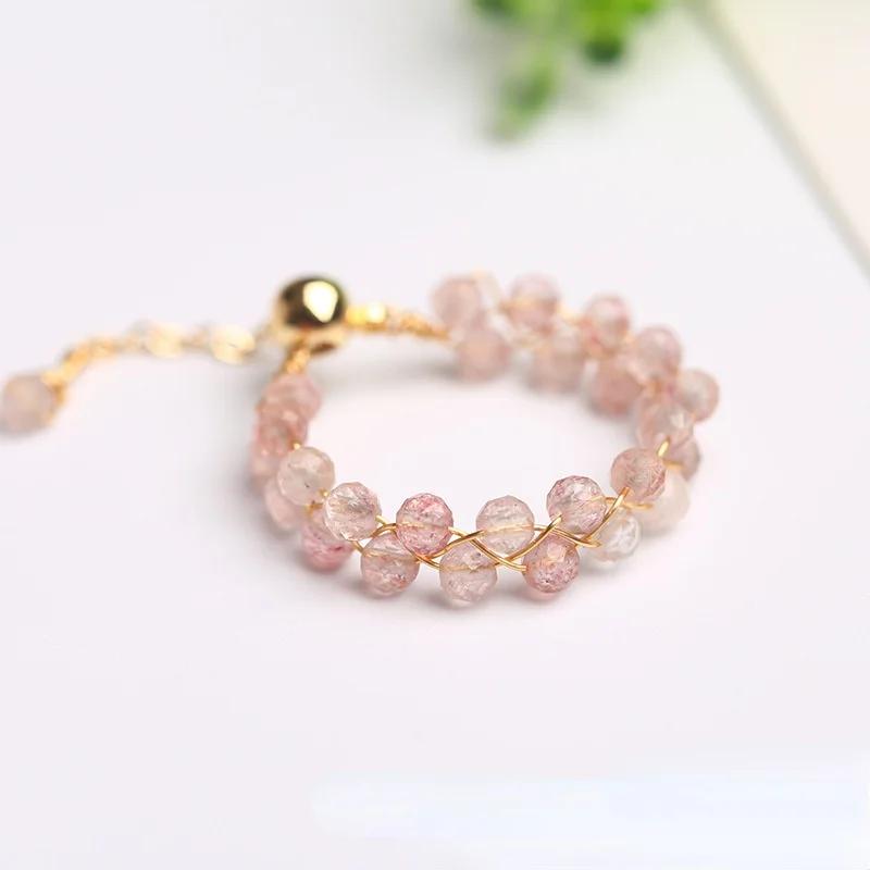 Natural Crystal Ring For Women Agate Tourmaline Moonstone Pearl Faceted Adjustable Winding Wire Ring Wedding Jewelry