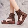 Roman Shoes Women's Summer Casual Fashion 2021 New High-top Heel Cool Boots Soft Leather Thick-soled Fish Mouth Sandals
