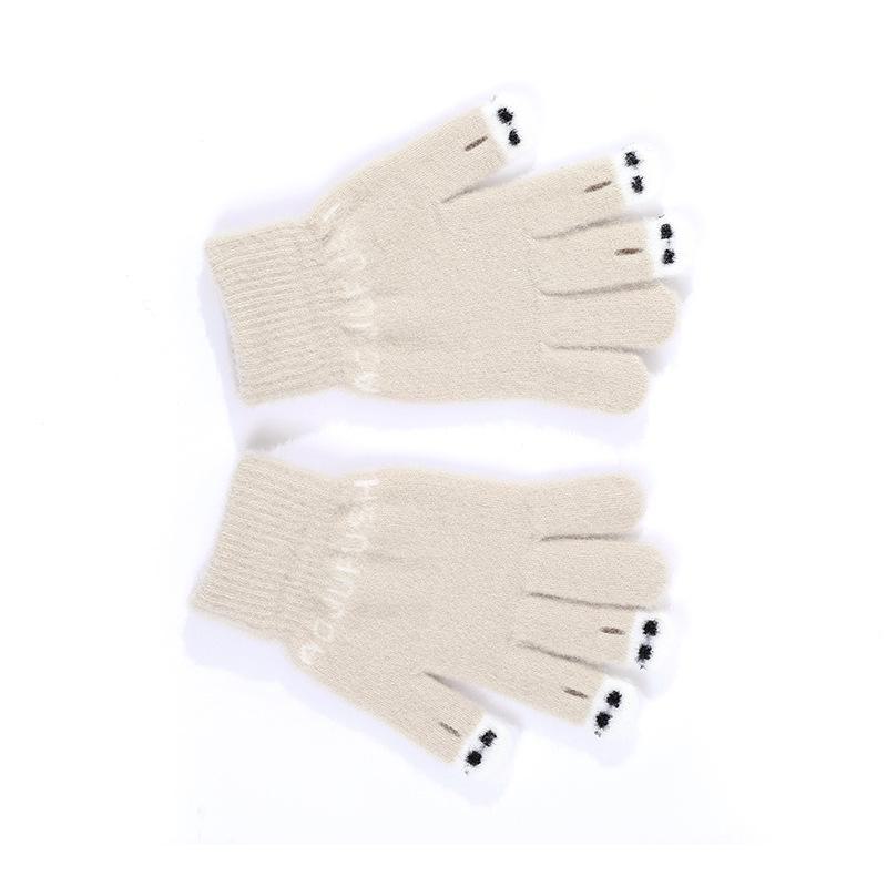 Милые шерстяные перчатки без пальцев с мультяшным принтом для осени и зимы - теплые, универсальные, морозостойкие вязаные перчатки для студентов