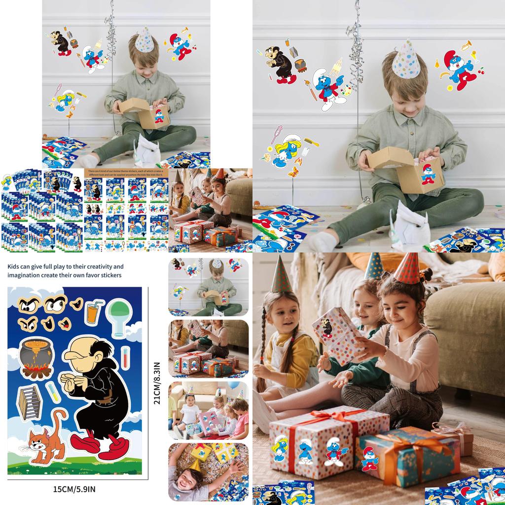 Cm2307023 Cute Cartoon Smurf Themed Interactive Puzzle Diy Sticker Fun Pack