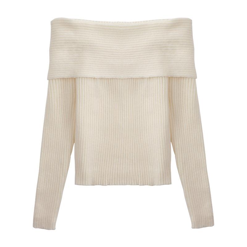 Свитер с открытыми плечами для женщин, осень-зима, модный, однотонный, с длинным рукавом, вязаный, повседневный, элегантный, шикарный, черный