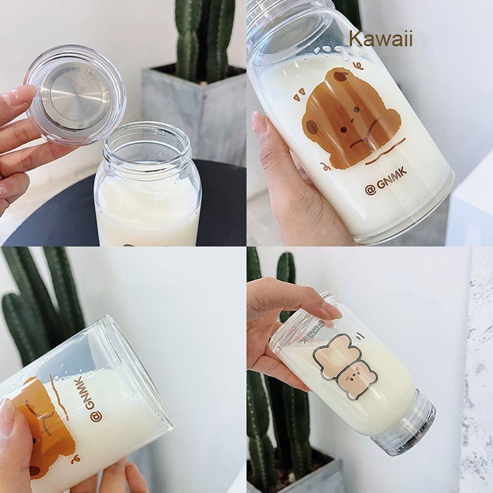 500 мл портативная стеклянная бутылка для воды с рисунком медведя и крышкой стеклянная чашка толстая большая емкость для молока