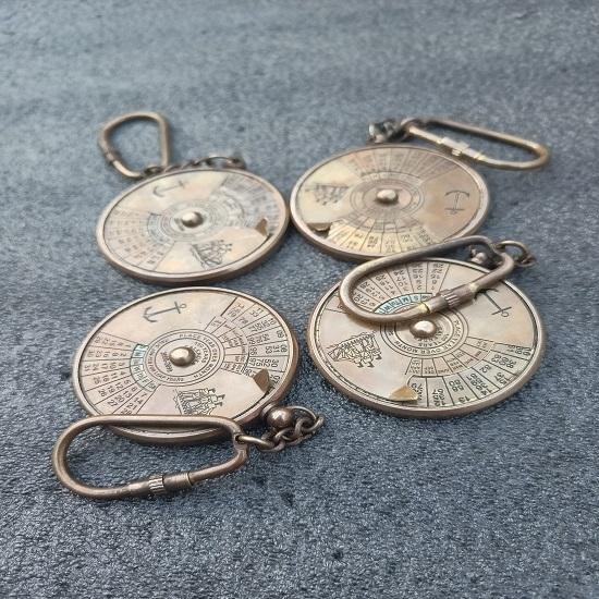 4 Pieces Brass 100 Years Calendar Keychain, Rotating Calendar Keychain, Best for Table Decor, Office Decor, Gift Keyrings