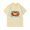 Men's 100% Cotton Crew Neck Short Sleeve T-Shirt, Cute Cool Yellow Duck Paddling Canoe Mountain Lake Print Casual Breathable Summer Tee for Daily Outd