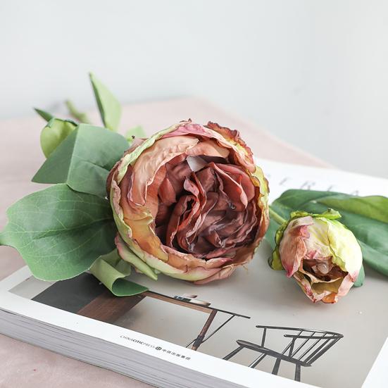 Искусственное растение, винтажный многоразовый легкий, практичный, имитация 2 головок, ретро пион, искусственный цветок, декор для гостиной