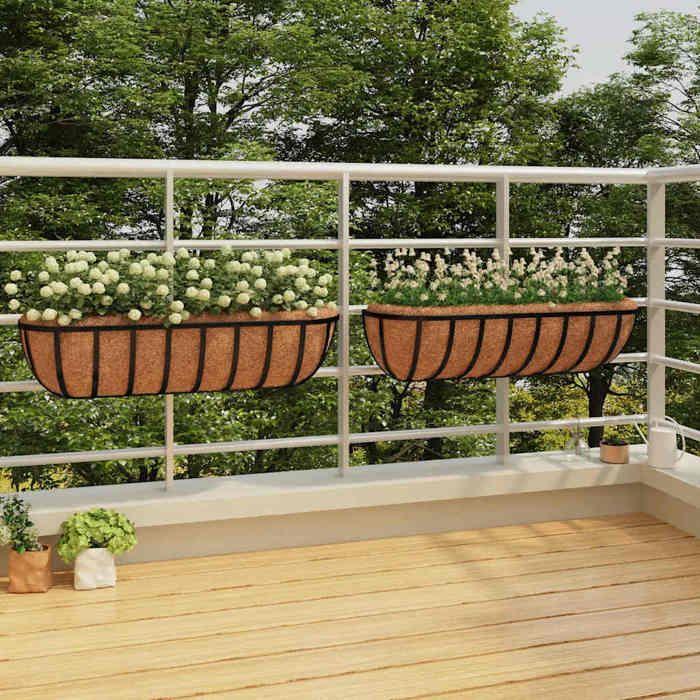 VidaXL Wall Planters 2 Pcs In Black Coconut 61x19x16 Cm Steel 319354