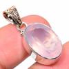 Natural Rose Quartz Gemstone 925 Sterling Silver Two Tone Pendant 1.26" P9q91