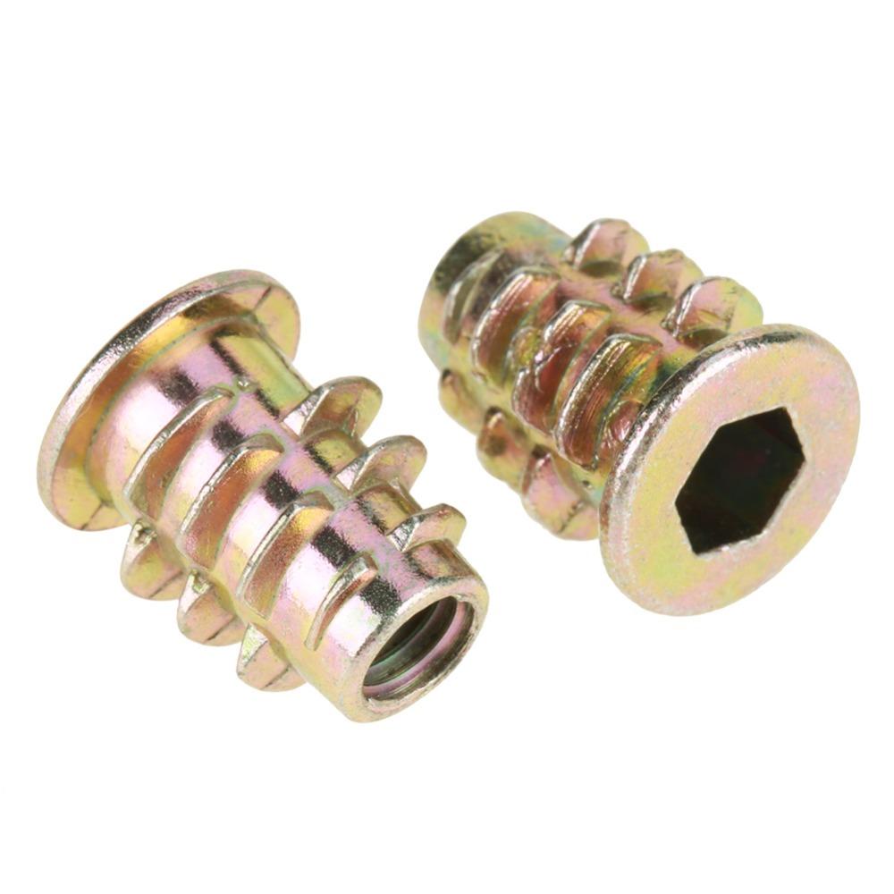 50Pcs Hex Drive Threaded Inserts Zinc Alloy Wood Insert Nuts Hex Drive Head Nuts  Threaded for Wood