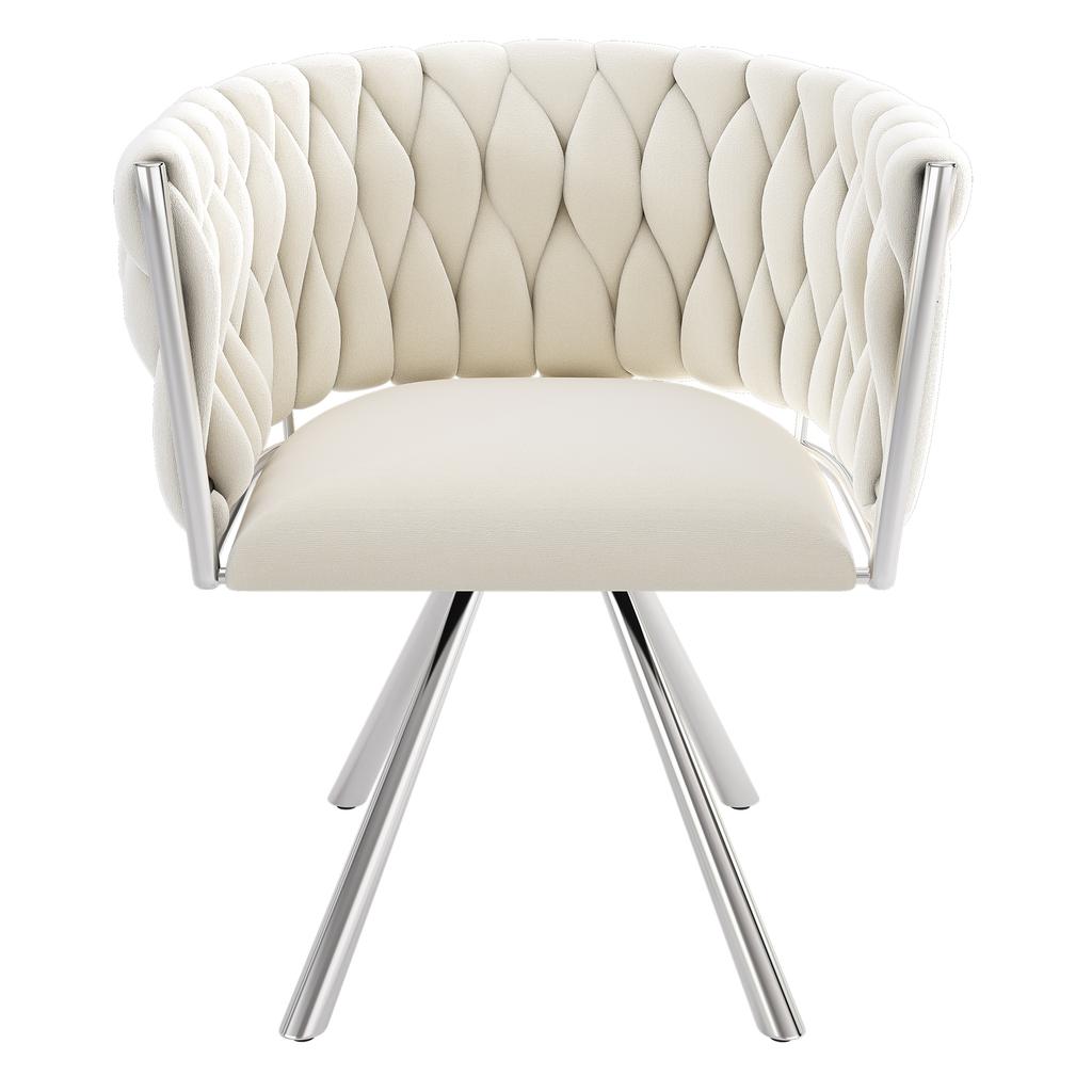 Velvet Dining Chair, Set of 2, Single Light Luxury Living Room Bedroom Swivel Chair, Leisure Swivel Chair with Four Metal Support Legs, Beige+Silver
