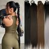 26 Inch Synthetic Fiber Long Yaki Ponytail Extensions Boxing Braids Hairpieces Wrap Around Rubber Band Hair Ring Black
