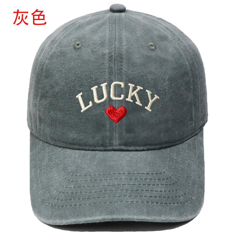 New LUCKY love embroidered baseball cap washed retro fashion men's and women's casual versatile cap