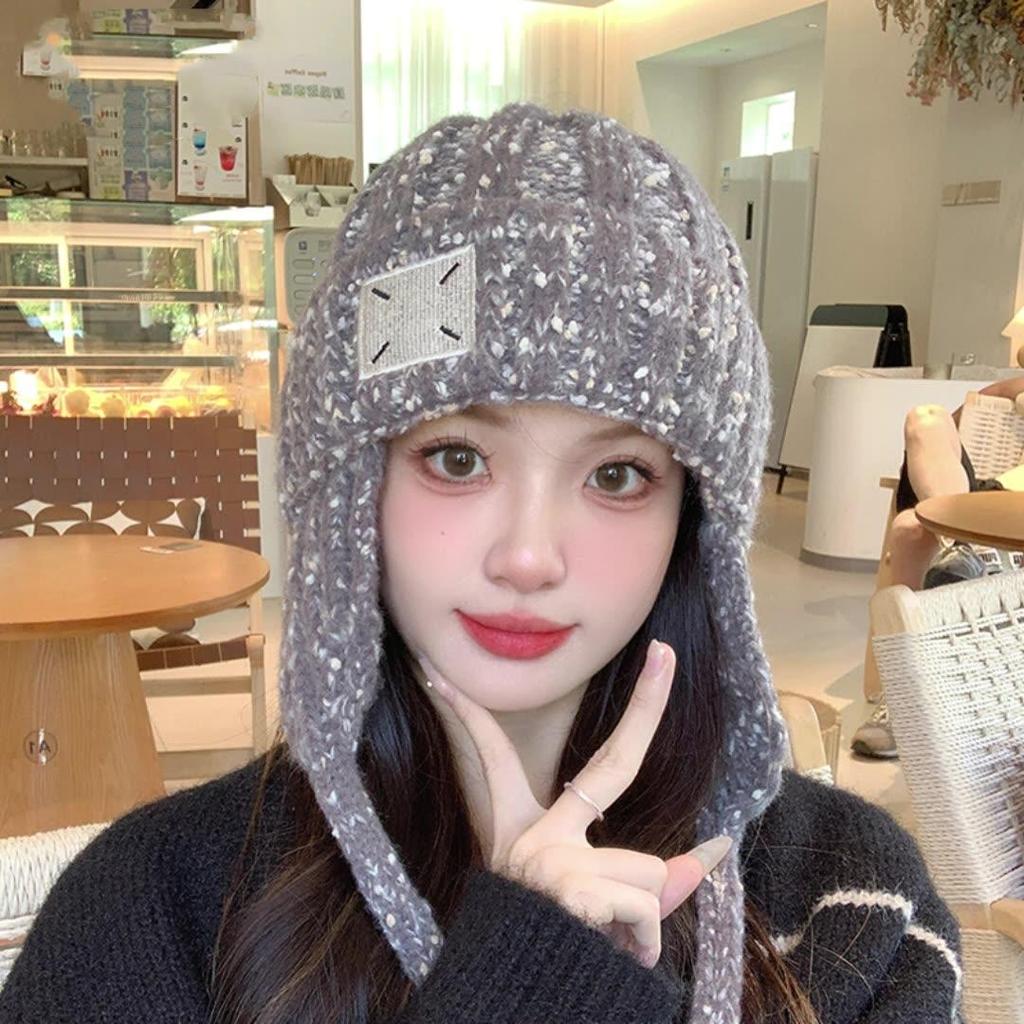 Warm Autumn Winter Women Thicken Ear Protector Hat Cold Outdoor Knitted Cap Sweet Cute Colorfully Hats
