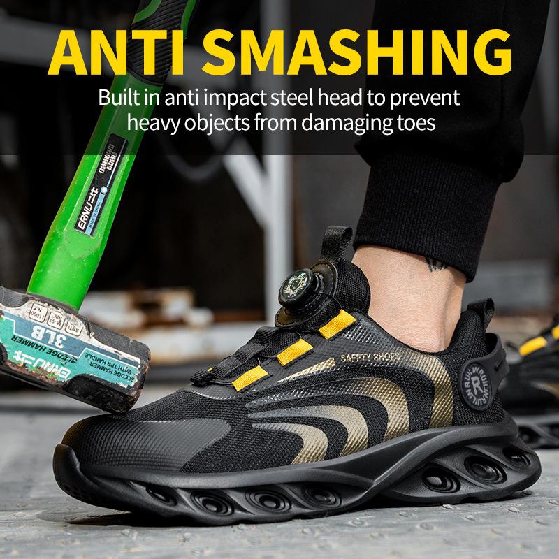 Men's Safety Shoes Steel Toe Anti-puncture Work Shoes Man And Safety Sneaker Rotating Button Lighweight Men's Work Shoes
