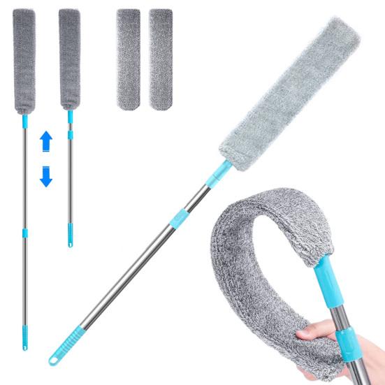 Выдвижной инструмент для очистки пыли в щелях с 2 салфетками из микрофибры, длинной ручкой, плоской насадкой для пыли, гибкий аксессуар для удаления пыли