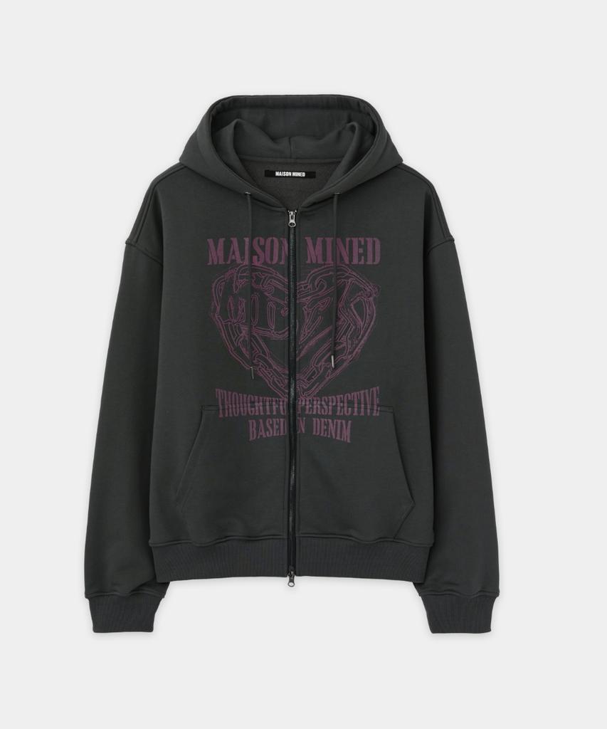 Maison Mined Толстовка с капюшоном и молнией, рисунок 'Сердце', цвет Угольный