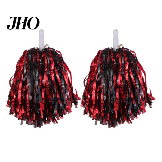 Fluffy Pom Poms 2Pcs Cheerleader Metallic Foil Exquisite Workmanship Hand Flowers with Handle for Sports Competitions Celebrations Durable Accessories