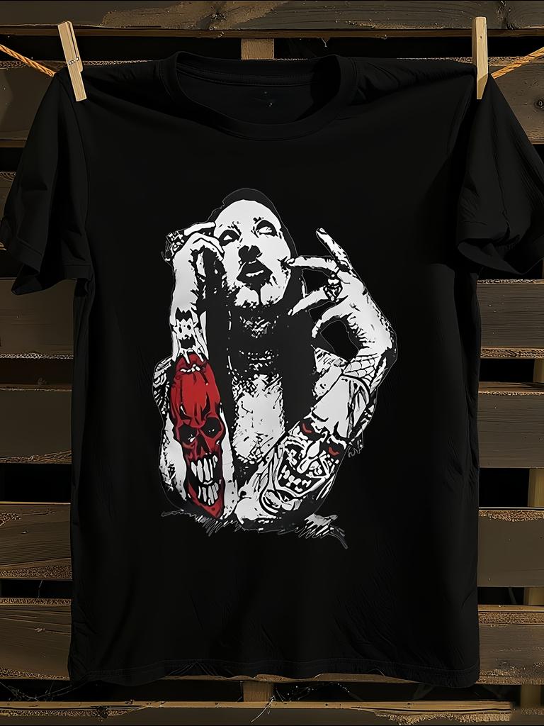 Мужская футболка с красным логотипом дьявола Marilyn Manson, женские футболки с принтом букв, футболка с короткими рукавами, повседневная уличная футболка, топ