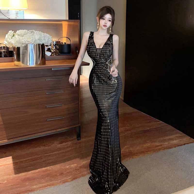 Женское сексуальное облегающее длинное платье с глубоким вырезом и V-образным вырезом