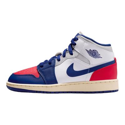 Кроссовки Air 1 Mid GS Rare Air для детей Белый Глубокий Королевский Синий Университетский Красный DQ8423-102