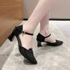 Ladies Fashion Sweet Office High Heels Ladies Casual Flocking Black Office Shoes Women Shoes Large Size