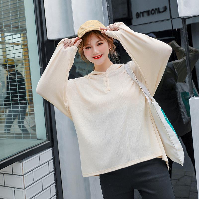 Autumn new large-size women's clothing 100kg fat mm Korean version hooded loose and thin long-sleeved t-shirt 010113