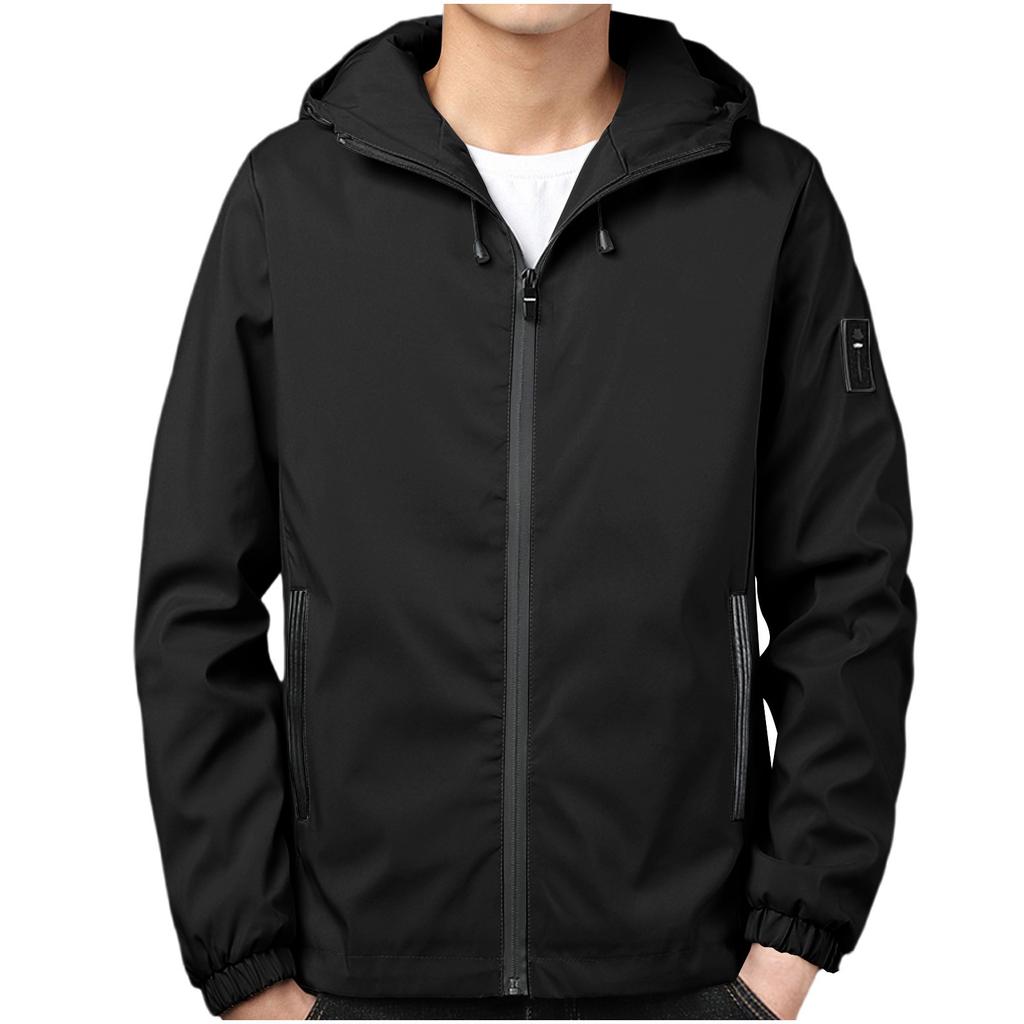 Men S Casual Hooded Jacket Long Sleeve Solid Color Multi Pocket