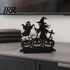 Black Cat Halloween Ornament Witch Wooden Table Centerpiece, Spooky Castle Standing Durable Silhouette Tabletop for Party, Desk Tiered Tray