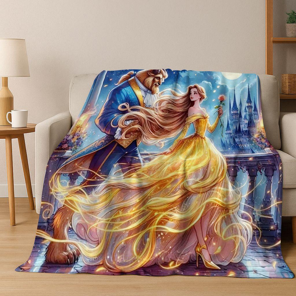 3D Beauty and The Beast Lovely Cartoon Flannel Blanket,Warm and Cozy Soft Throw Blanket for Home Bedroom Bed Sofa Cover Gift Kid