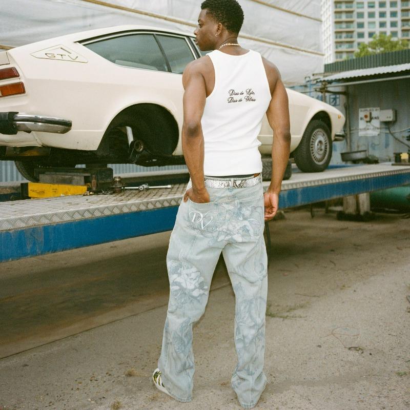 RogueWave Y2k Американские Штаны Хип-Хоп Уличная Одежда Унисекс Повседневные Y2k Ретро Широкие Джинсы Модные Джинсы Прямого Кроя с Рисунком Ангела Амура Мужские Женские