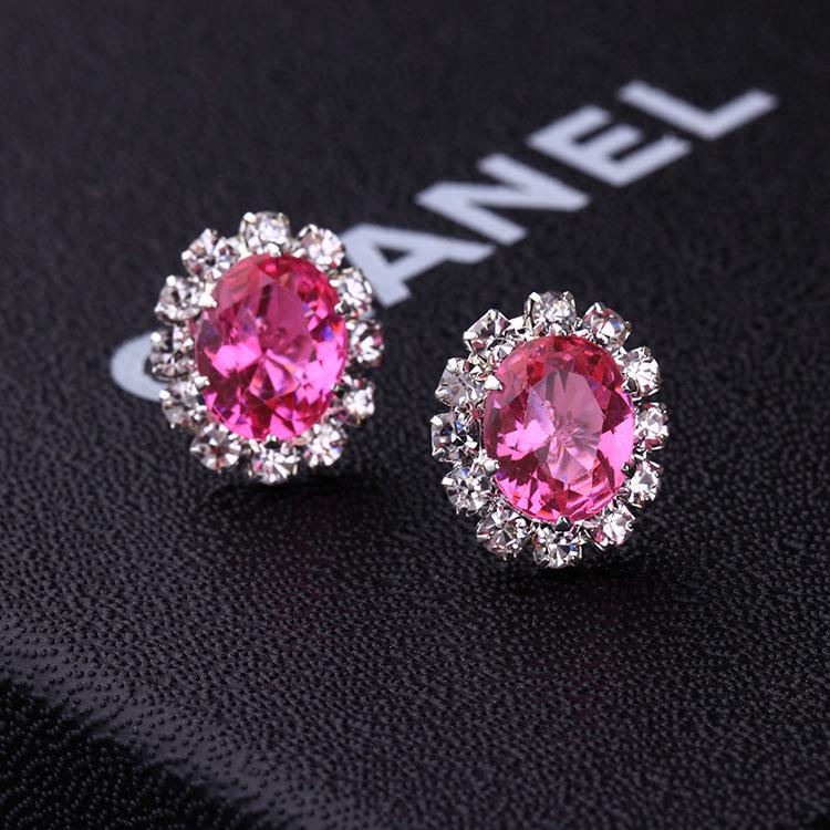 E856 Korean Oval Rhinestone Multi-Color Zircon Earrings
