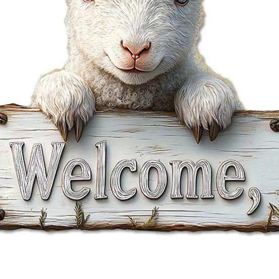 Sheep Welcome Door Sign Farmhouse Rustic Front Door Lamb Hanging Sign Indoor Outdoor Animal Hanger