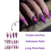 24pcs Press On Nails Halloween Long Spiked Nails Spider Web Purple Heart Cool Purple Halloween Elements False Nails