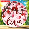 2d Flat 20*20cm, Valentine's Day Home Decoration, Valentine's Day Red Bird Love, Wooden Creative Circular Decoration Logo, for Home, Garden, Bedroom