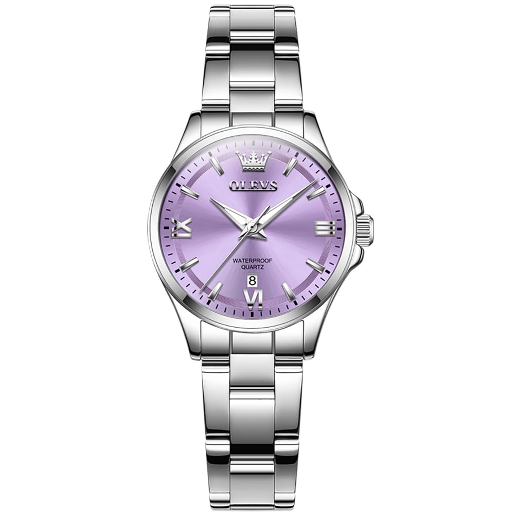 OLEVS Quartz Stainless Purple Women's Watch, Cute, Lightweight, Steel, Waterproof, Luminous, Gift,