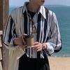 2023 New Spring and Autumn Fashion Trend Men's Polo Neck Stripe Contrast Color Long Sleeve Handsome Versatile Casual Loose Shirt