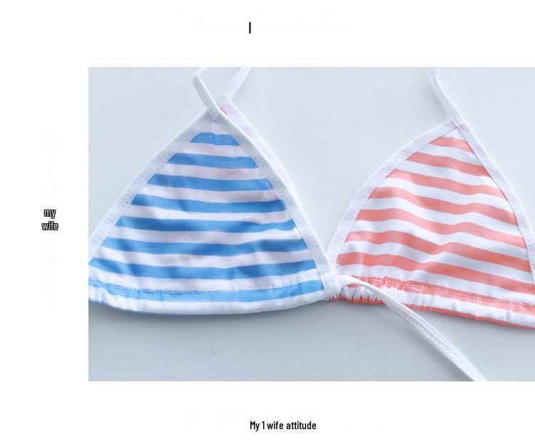 Blue & White Striped Lace-Up Bikini Set with Panties - S0326