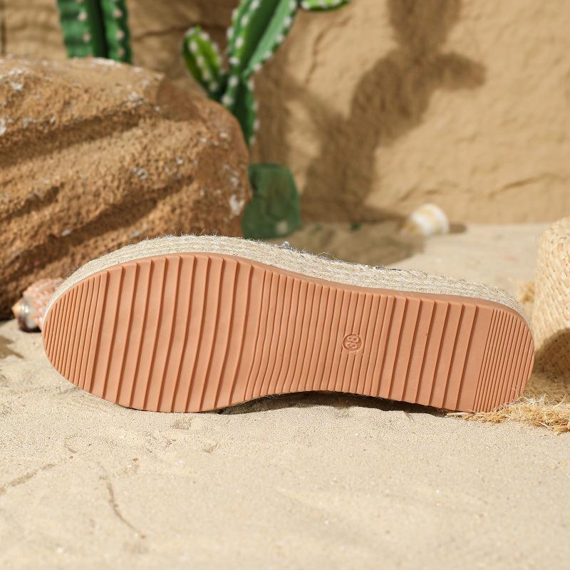 Мода Размер 36 41 Балетки Женские тапочки Женские летние шлепанцы Ажурные плетеные пеньковые Толстый каблук Лоферы Закрытый носок Сандалии Сандалии женские